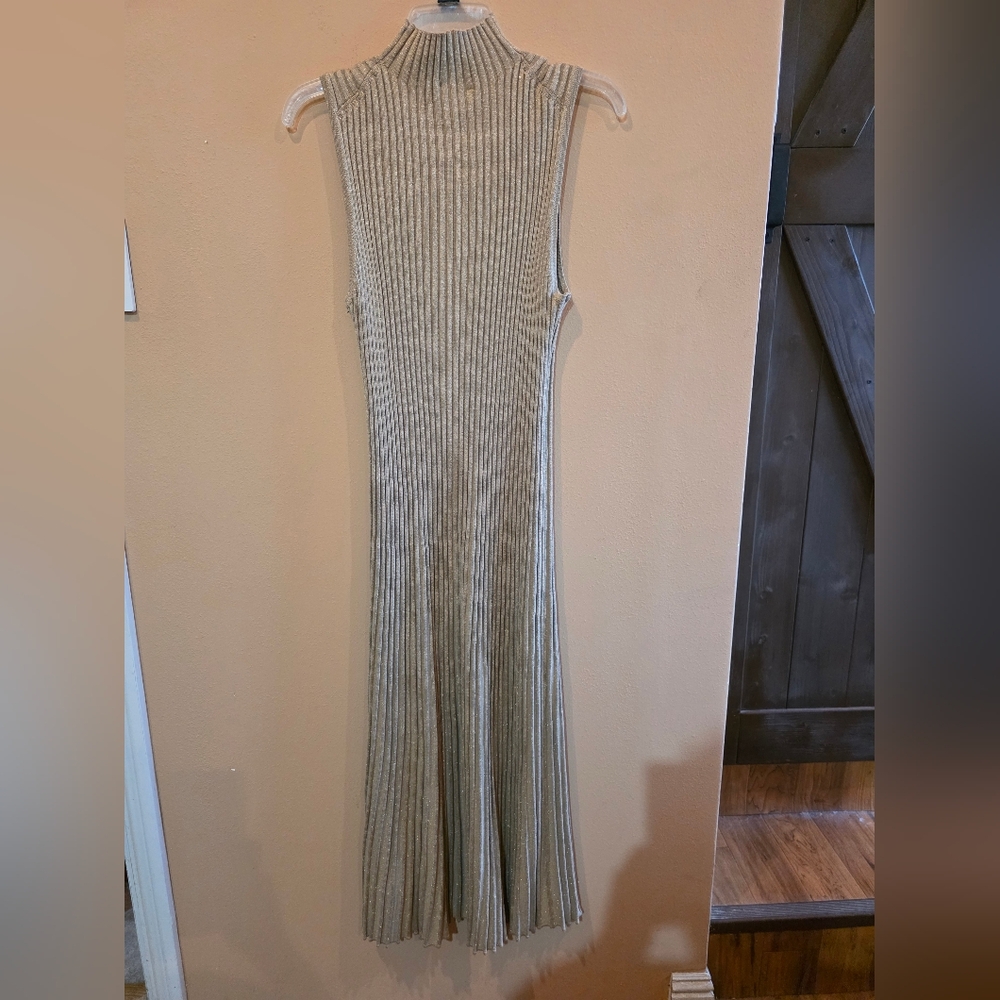 DKNY Sleeveless Ribbed Maxi Dress in Gold SizeL NWT